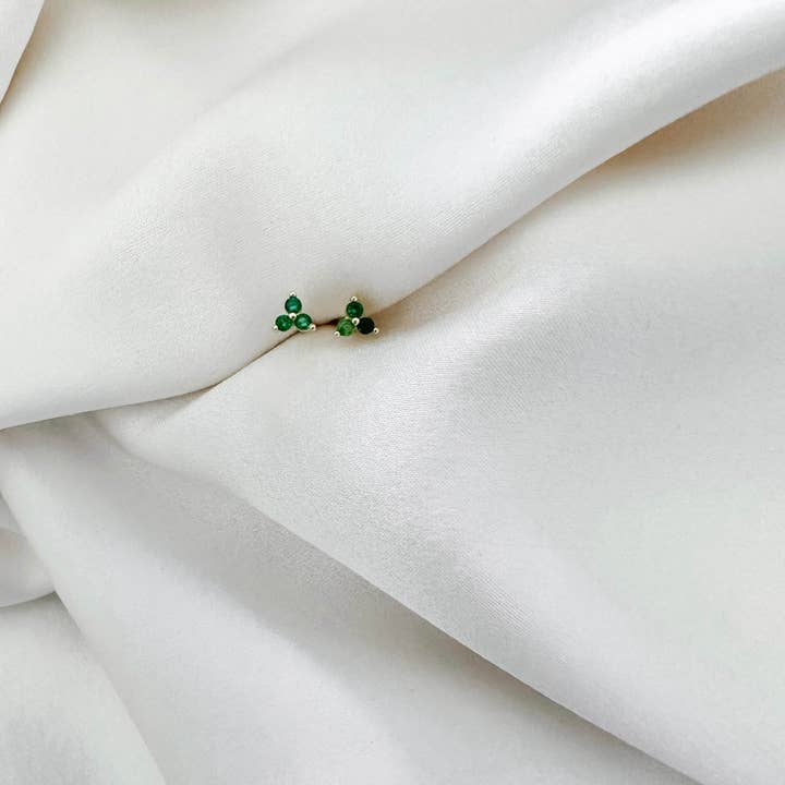 LE Sensor - Wholesale Stud/post earrings - Bailey Stud Earrings - Three Encrusted CZ, 14k Gold Plated