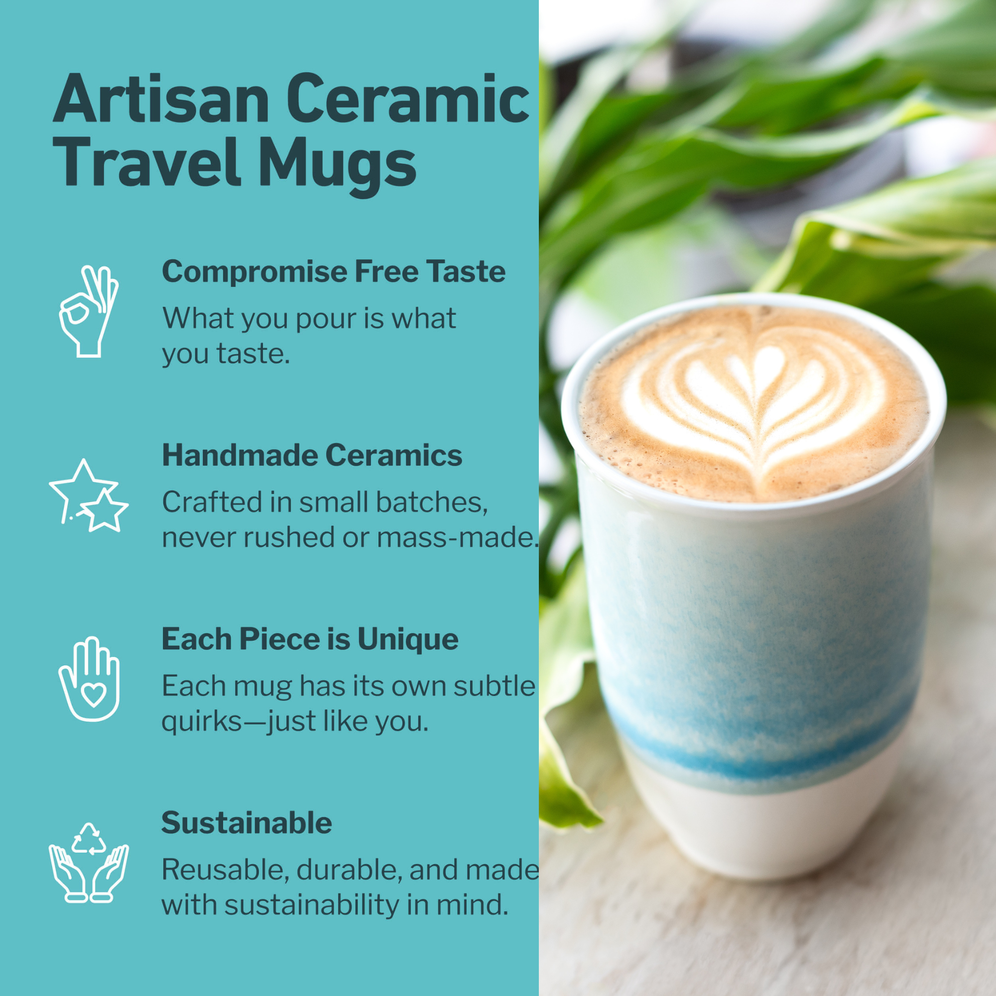 Nova Ceramics Travel Mugs - Wholesale Coffee Mug - Lagoon Ceramic Coffee Cup – 12oz with Lid & Sleeve4