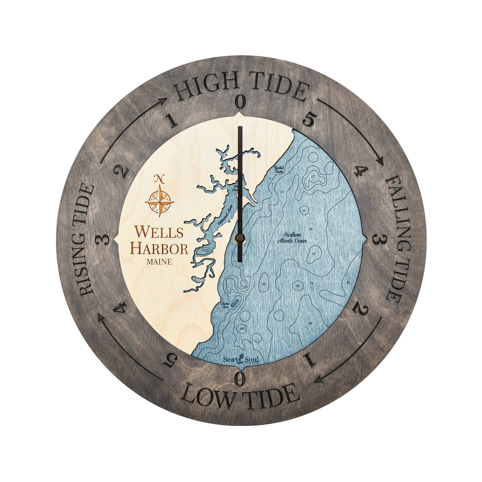 Sea & Soul Nautical Chart Art - Vente Horloges murales - Carte de profondeur d'eau de la côte du Maine131