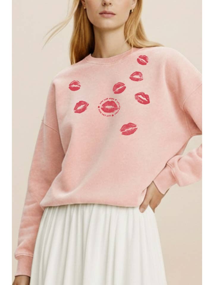KISS MARK LIPS GRAPHIC MINERAL WASH SWEATSHIRT for wholesale by PINK NABI