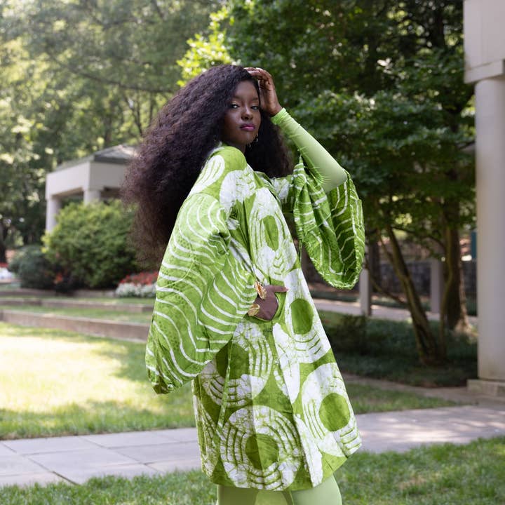 Besida - Wholesale Kimono - Women's - Mafarki Green African Print Hand Dyed Kimono