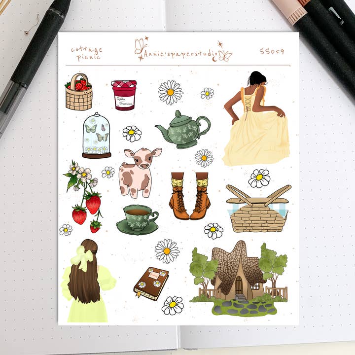Cottage picnic sticker sheet for wholesale by Annie's paper studio