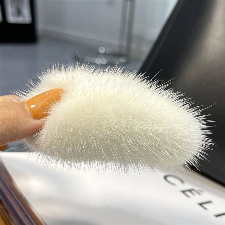 FurDecoration - Wholesale Hair Clip - Women's - Fluffy Mink Fur Hair Clip - Solid Color3
