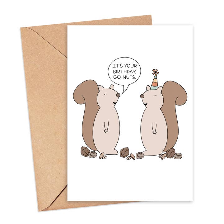 Biglietto «It's Your Birthday Go Nuts Squirrel» per la vendita all'ingrosso da parte di Simply Happy Paper