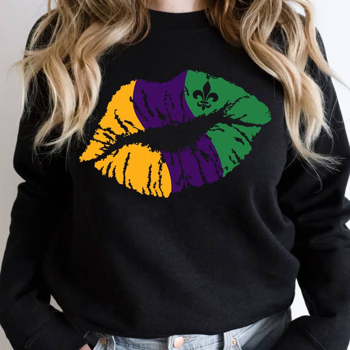 Mardi Gras Lips - Moletom Festa Fofa Beijo Fun NOLA por atacado de House Of Rodan