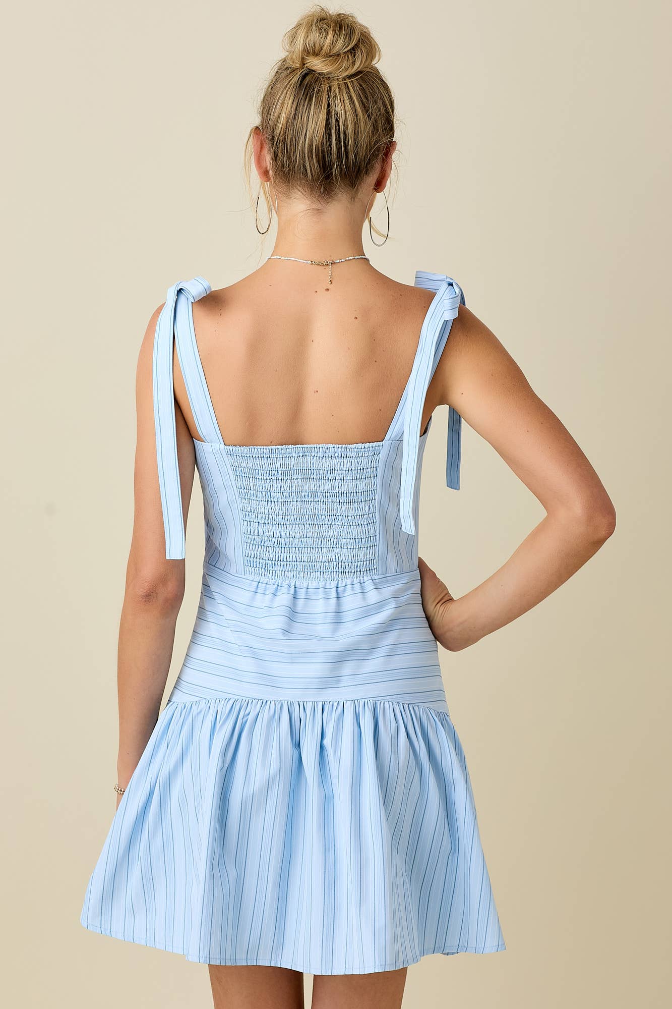 SKY BLUE Irregular striped bustier dress with tie shoulder straps  for wholesale on Faire15