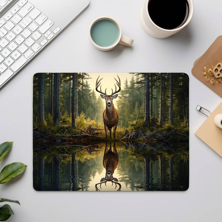 Beautiful Deer Reflection Mouse Pad, Office Accessories for wholesale by Honey Jar Creations