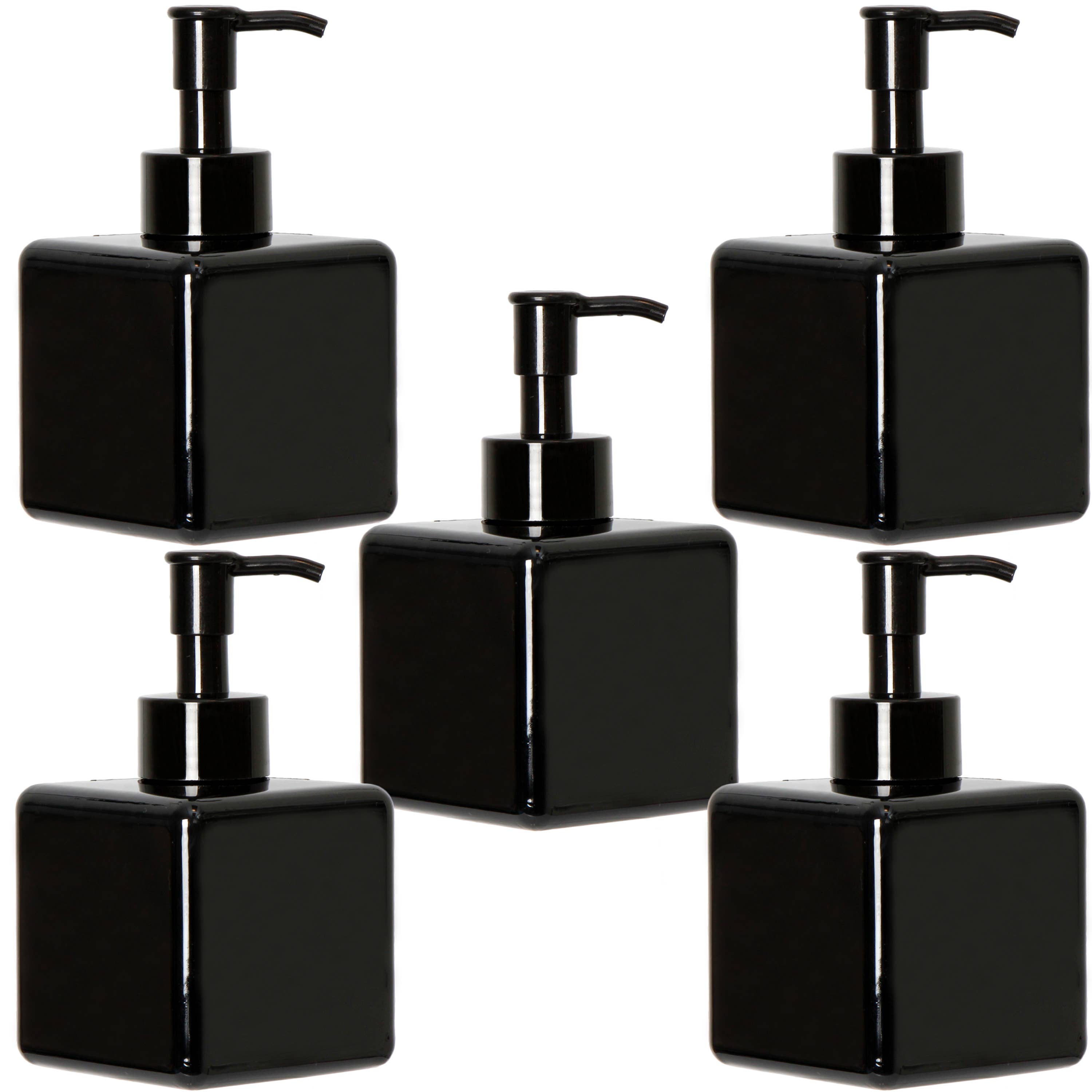 Youngever - Vente Distributeurs de savon - Youngever Lot de 5 bouteilles à pompe carrées en plastique de 8 oz - Noir0