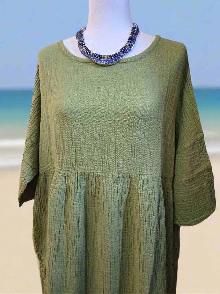 Vestido de lino y algodón Verdant Visions para venta al por mayor de Tibet Handicrafts LLC