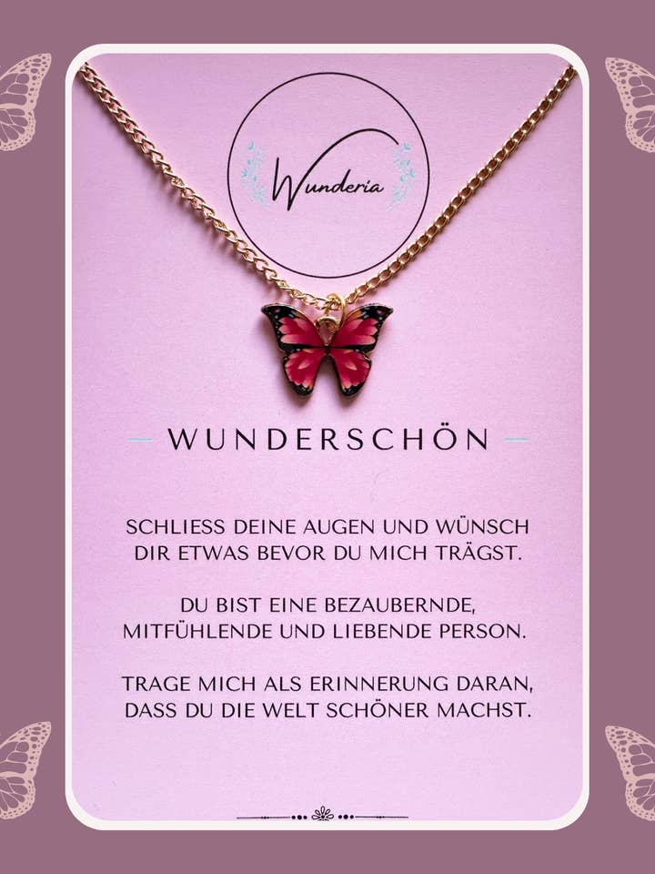 Wunderschön Wunschkette Schmetterling rot pink für den Großhandel von Wunderia
