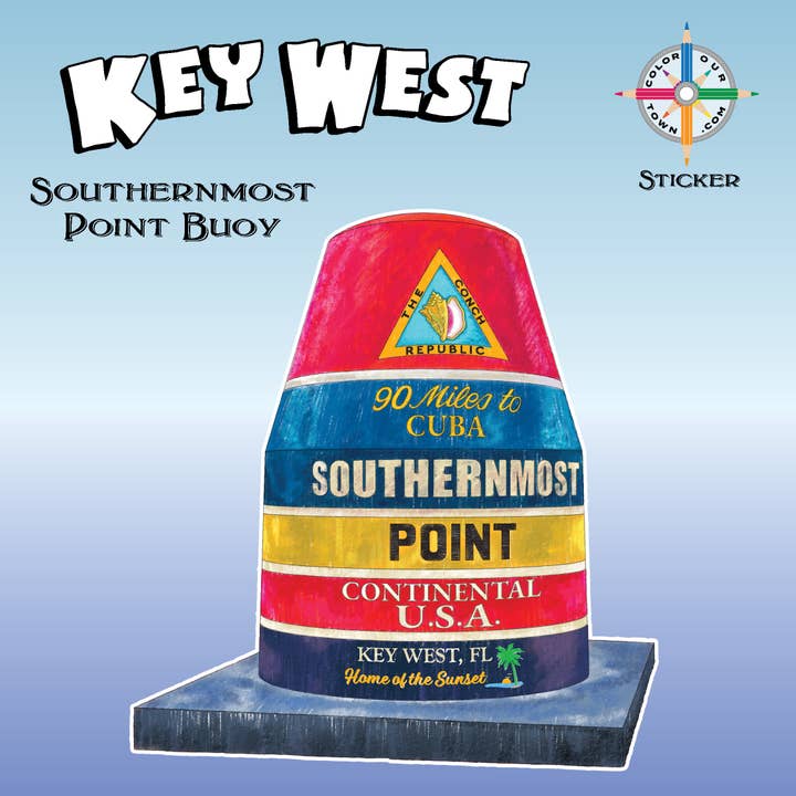 Color Our Town - Wholesale Sticker - Southernmost Point Buoy -Key West- Sticker