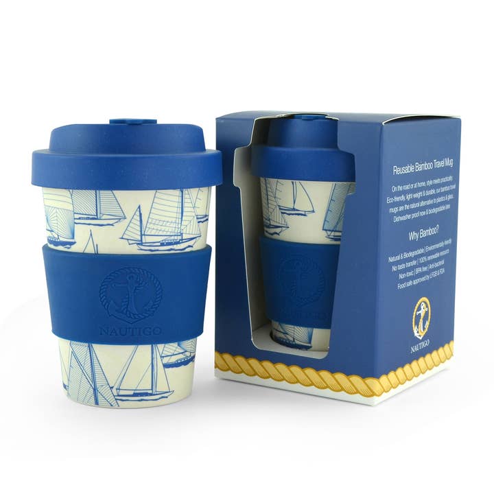 Sea Blue Bambu resor mugg | 300ml | NautiGo 'Segla bort' för wholesale på Faire
