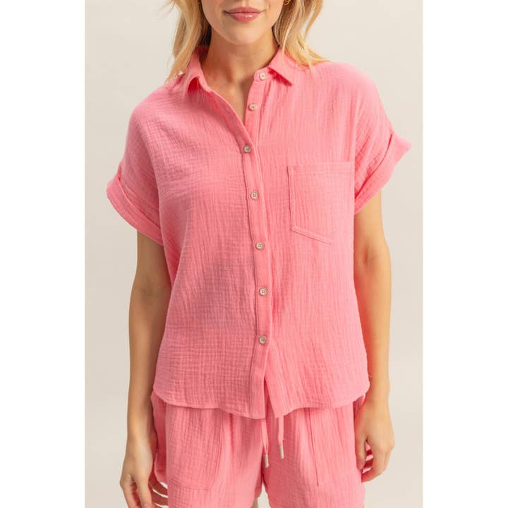 HYFVE - Wholesale Shirt - Women's - HF25C842-Double Gauze Button Down Shirt