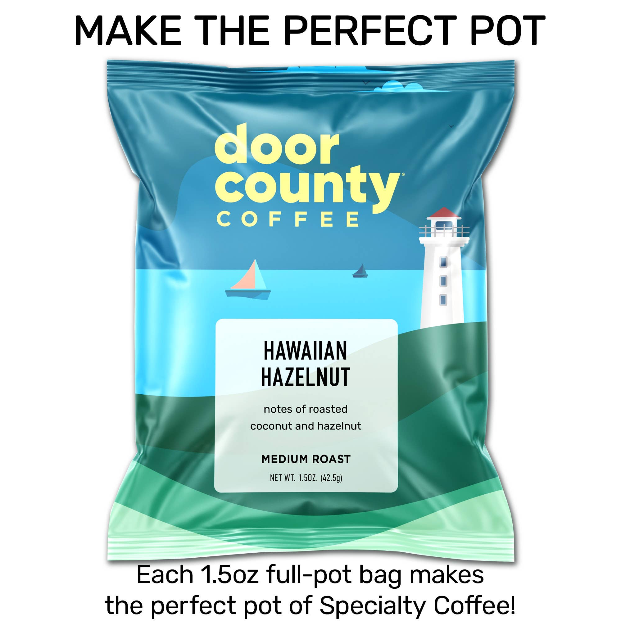 Door County Coffee - Wholesale Ground Coffee - Hawaiian Hazelnut Flavored Coffee,1.5oz, 6 pack1