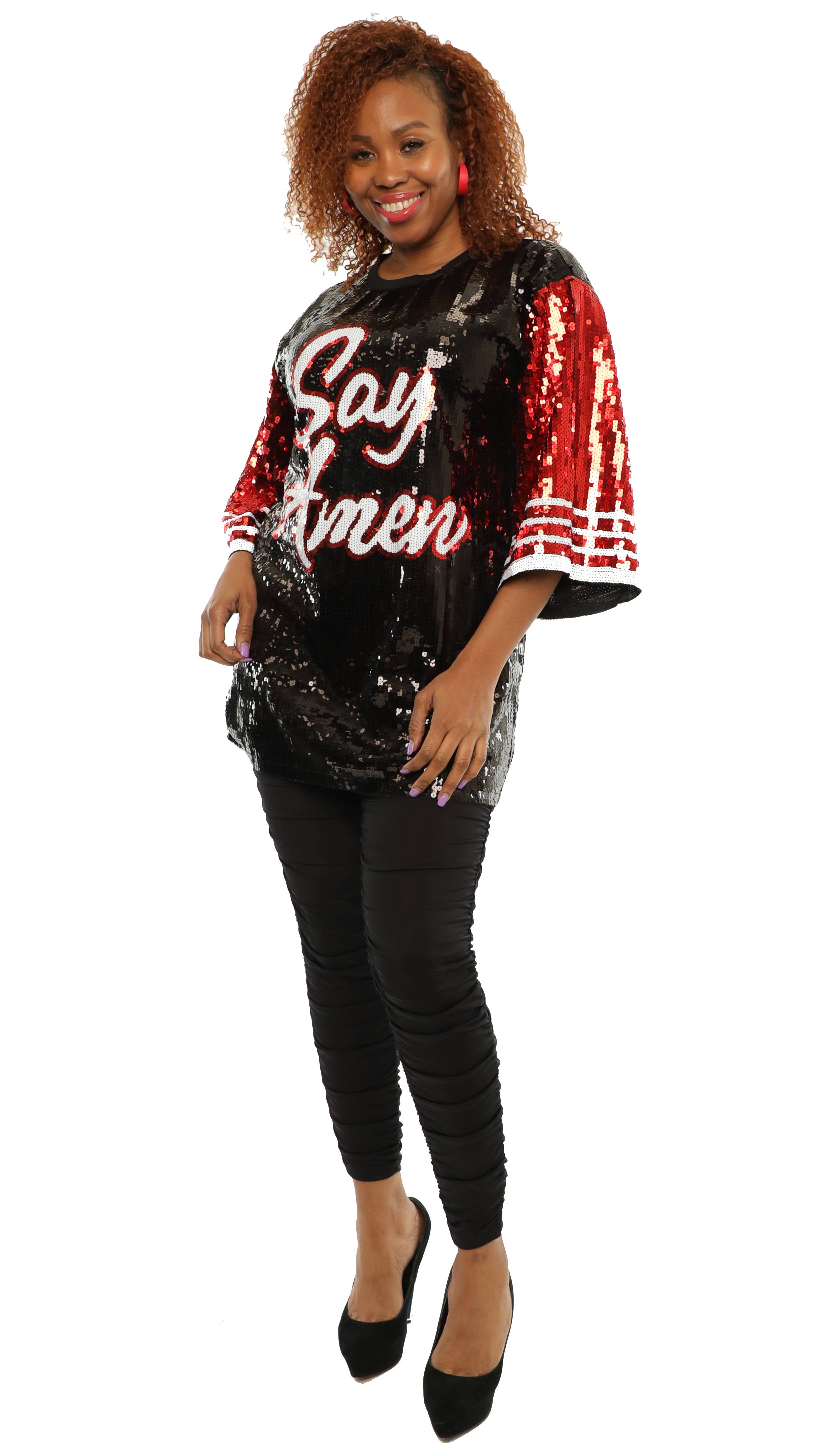 KaraChic – wholesale Tunic – Women’s – Women's Sequin Tunic Verbiage "Say Amen" Sequin Jersey Top2