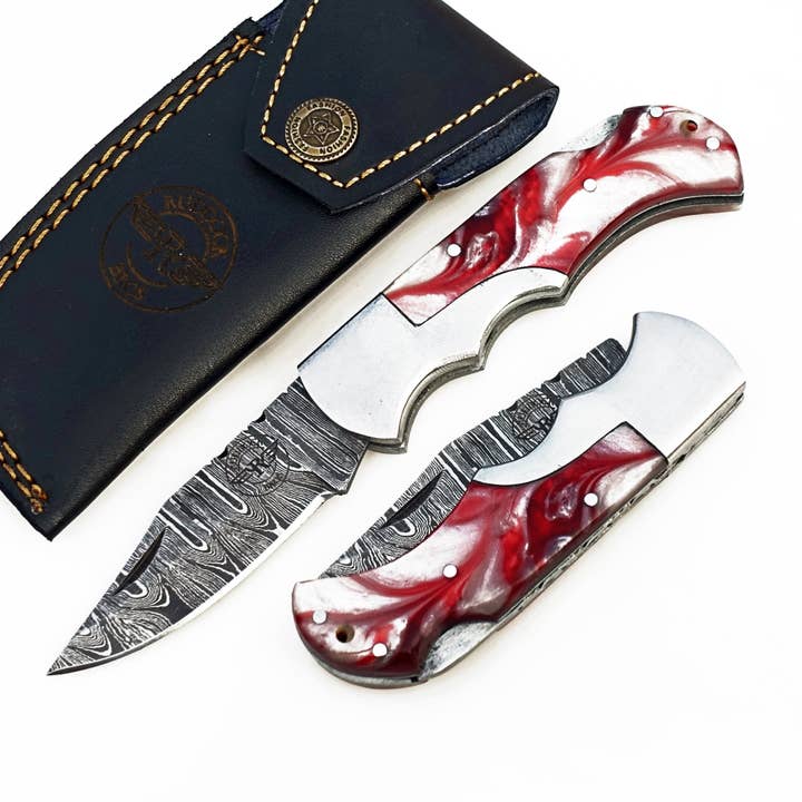 Couteau Pliant à Glaçage Fraise - Acier Damas pour la vente par Ruddock Bros. LLC