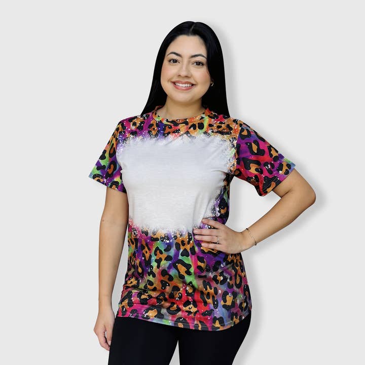 Cheetah Multi Blank Faux Bleached Top for wholesale by ILTEX Apparel