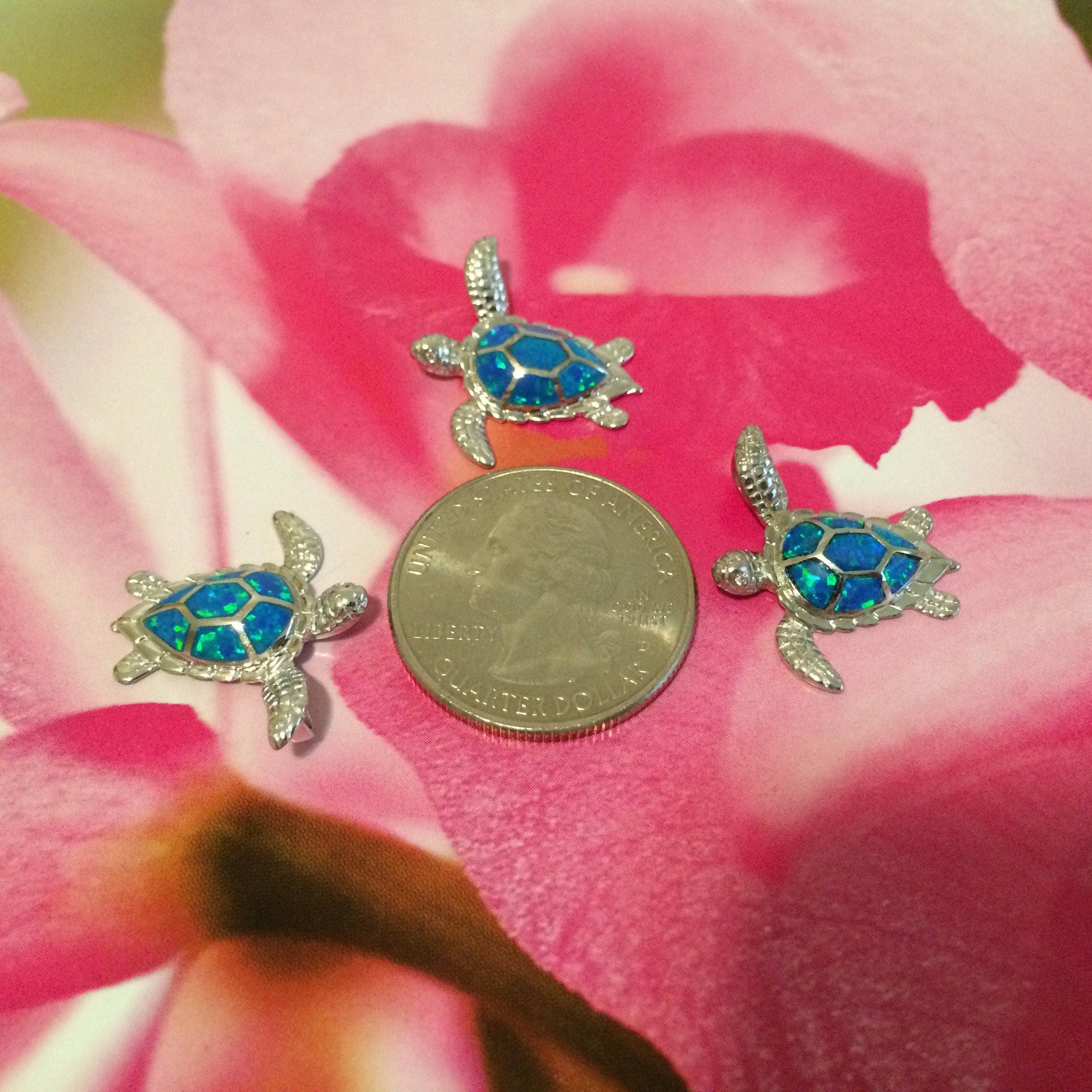 Paradise Treasures Jewelry - Wholesale Individual Charm/Pendant - Hawaiian Blue Opal Sea Turtle Pendant, Sterling Silver Blue Opal Inlay Sea Turtle Pendant, Christmas Present, Birthday Gift4
