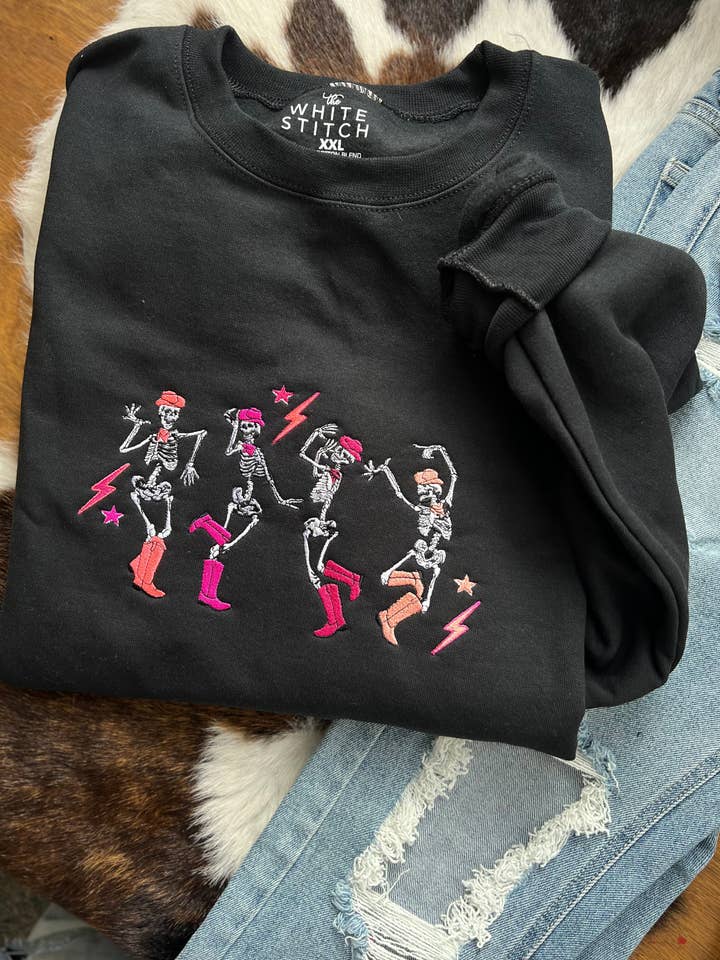 The White Stitch - Wholesale Sweatshirt - Women's - Dancing Skeletons | Black0
