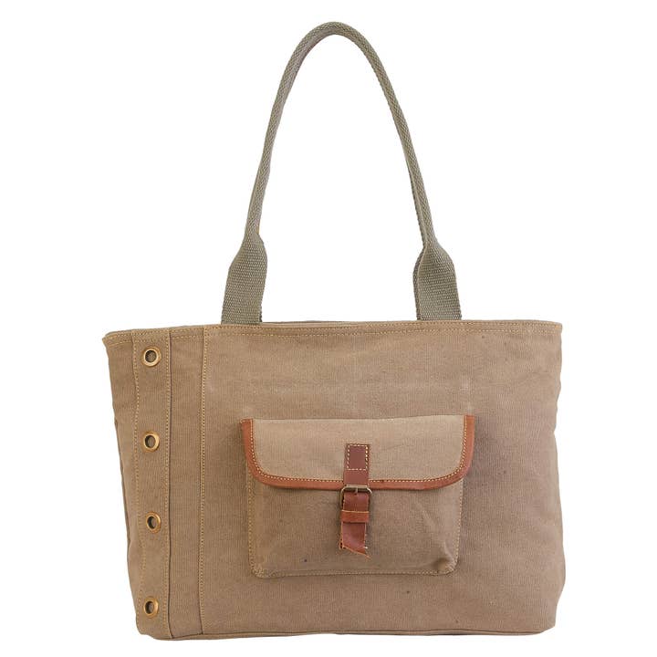 Green, Shoulder Tote with Genuine Leather Trim for wholesale by Headwear & Handbag Collections by Sun 'N' Sand