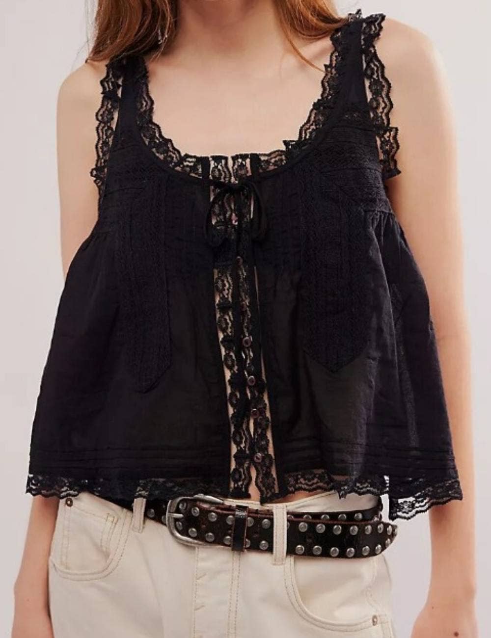 Sweetkama - Venta al por mayor Camisola - Mujer - Top de tirantes de encaje con lazo en V para mujer SKT513045