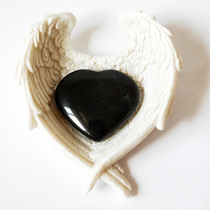 Black Obsidian Crystal Stone Heart & Angel Wings Dish Gift Wrapped for wholesale by Reiju