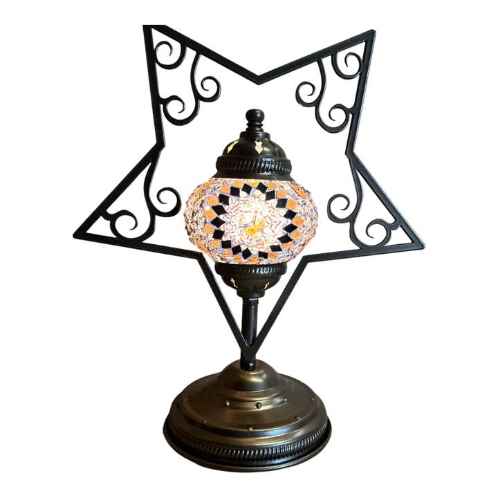 Import Corner - Wholesale Accent/Desk Lamp - 86553: 3" PRESSED MOSAIC SHADE "STAR FRAME" TABLE LAMP
