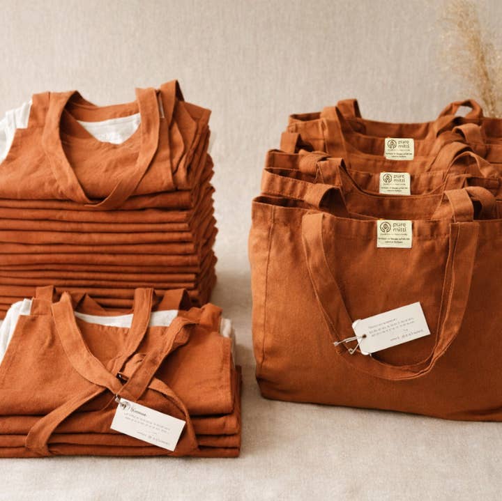 Pure Mitti - Wholesale Apron - Organic Cotton Terracotta Apron & Terracotta Tote Bundle0