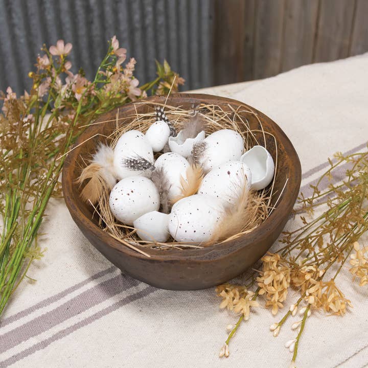 The Hearthside Collection - Wholesale Decorative Tabletop Object - White Speckled Eggs in Box