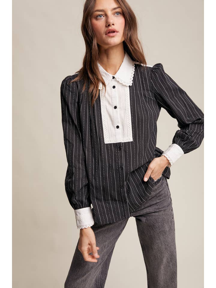 Listicle - Wholesale Buttoned-down shirt – Women's - Victorian Contrast Lace Blouse1