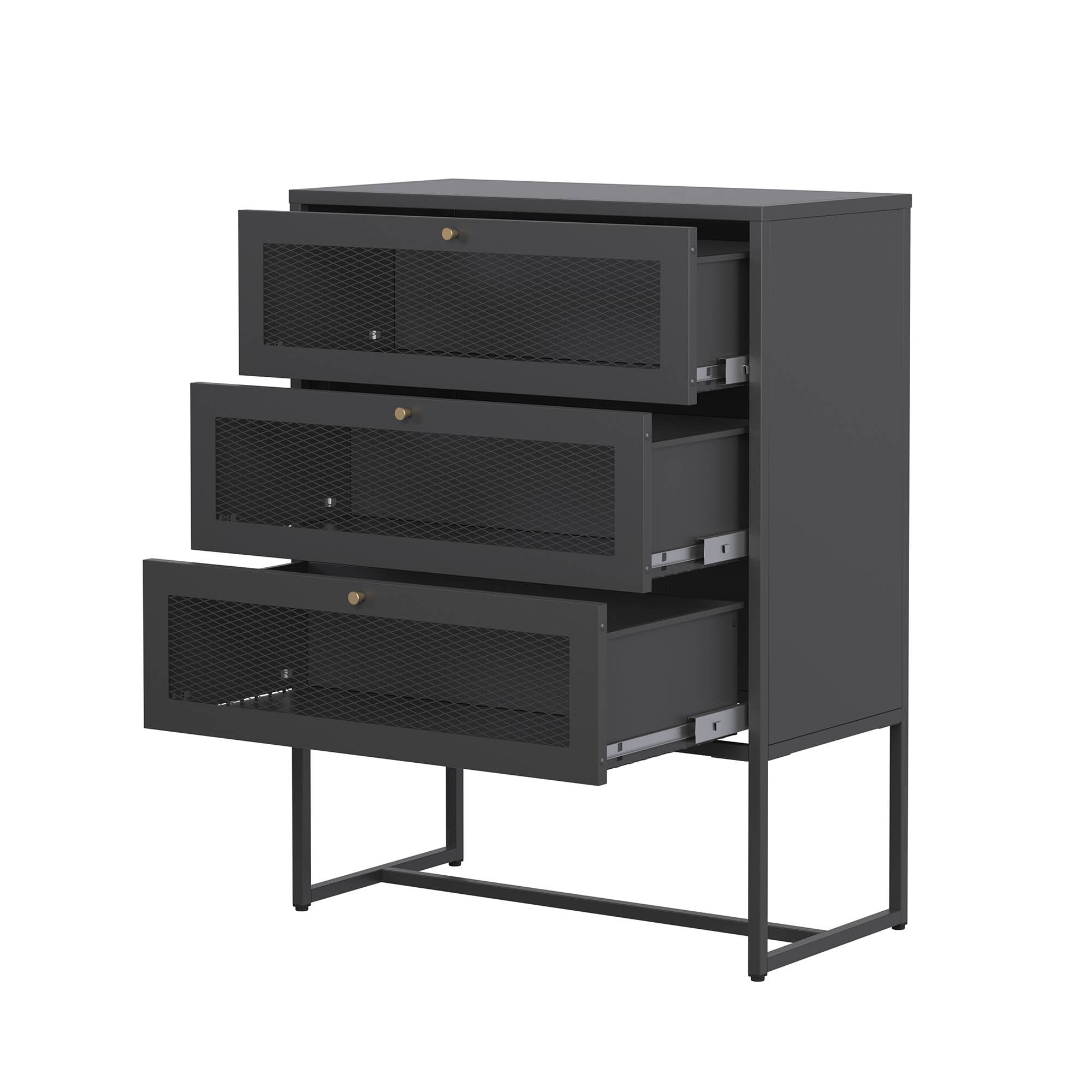 Glamour Home - Wholesale Cabinet - Bentley 41.34-inch Black Three Drawer Metal Cabinet3