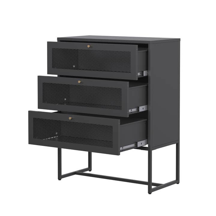 Glamour Home - Wholesale Cabinet - Bentley 41.34-inch Black Three Drawer Metal Cabinet3