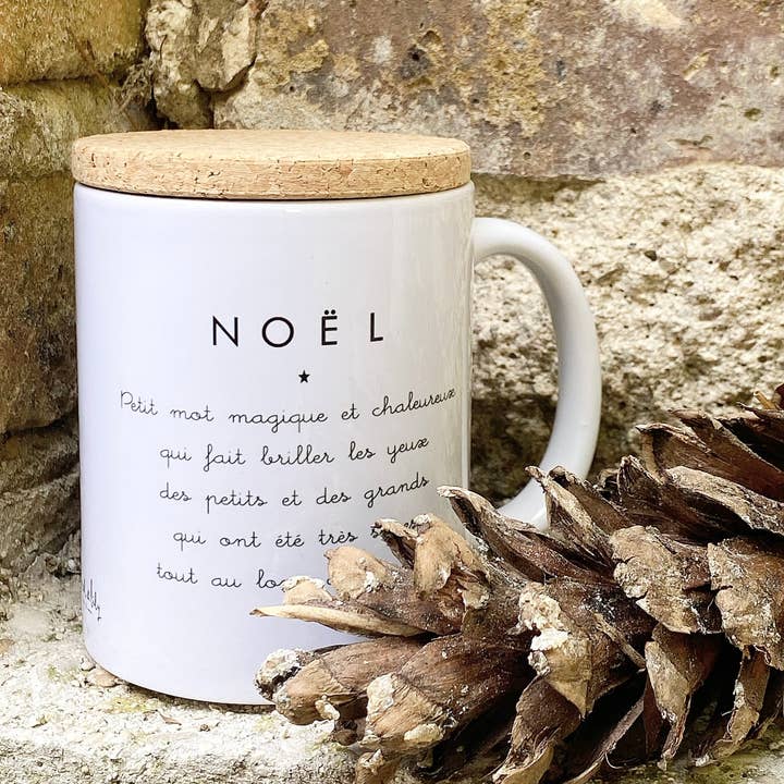 "Noel" mug with cork lid for wholesale by Marcel & Lily