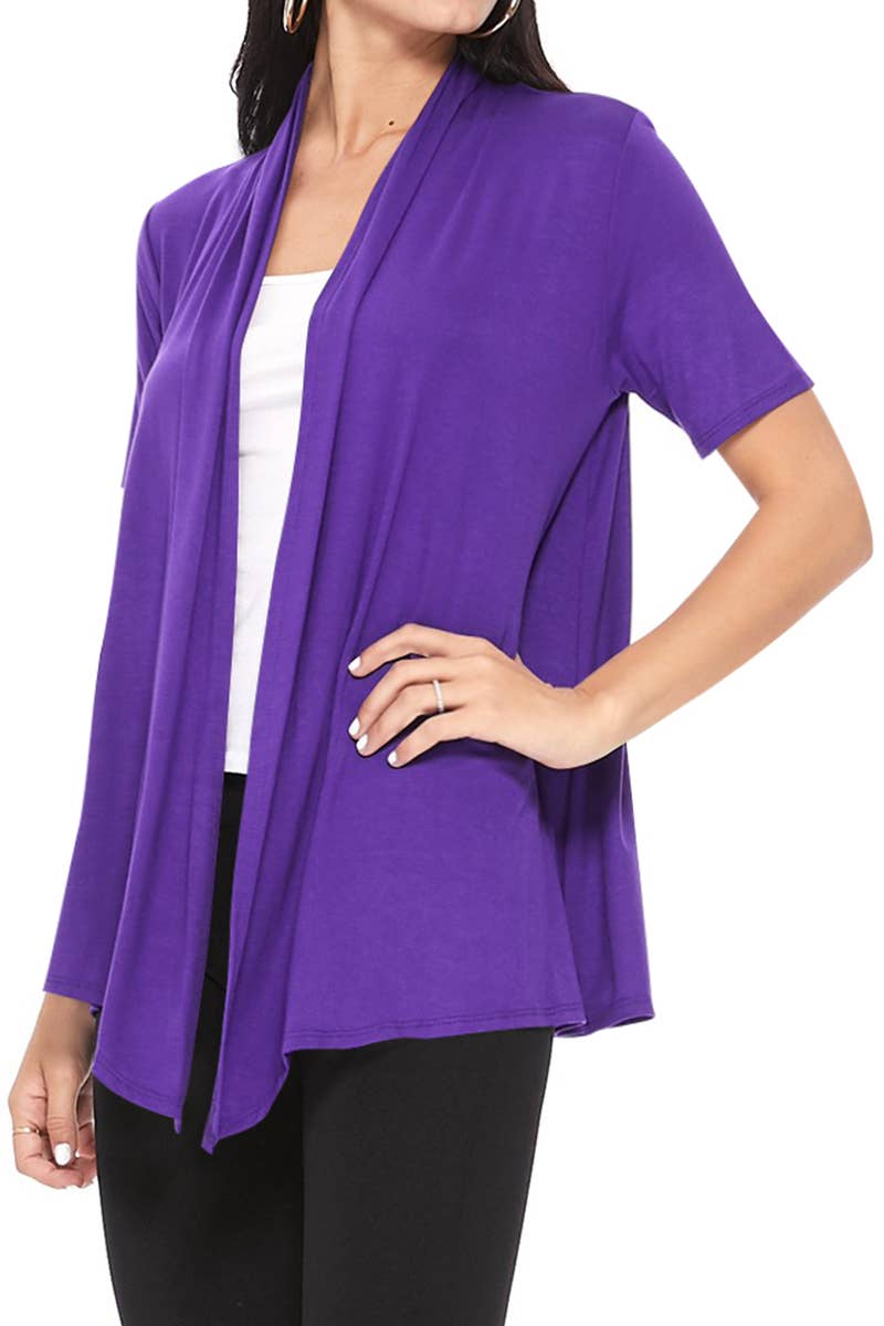 MOA COLLECTION - Wholesale Cardigan - Women's - Women's Casual Short Sleeve Draped Open Front Solid Cardigan61