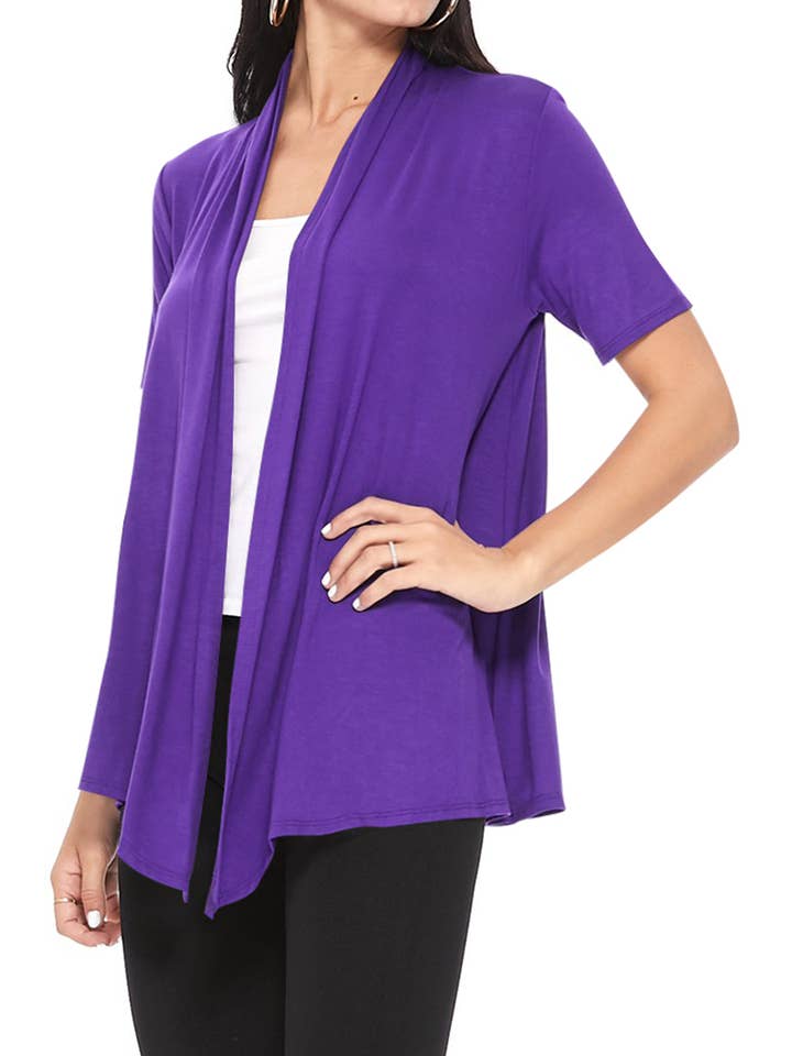 MOA COLLECTION - Wholesale Cardigan - Women's - Women's Casual Short Sleeve Draped Open Front Solid Cardigan61