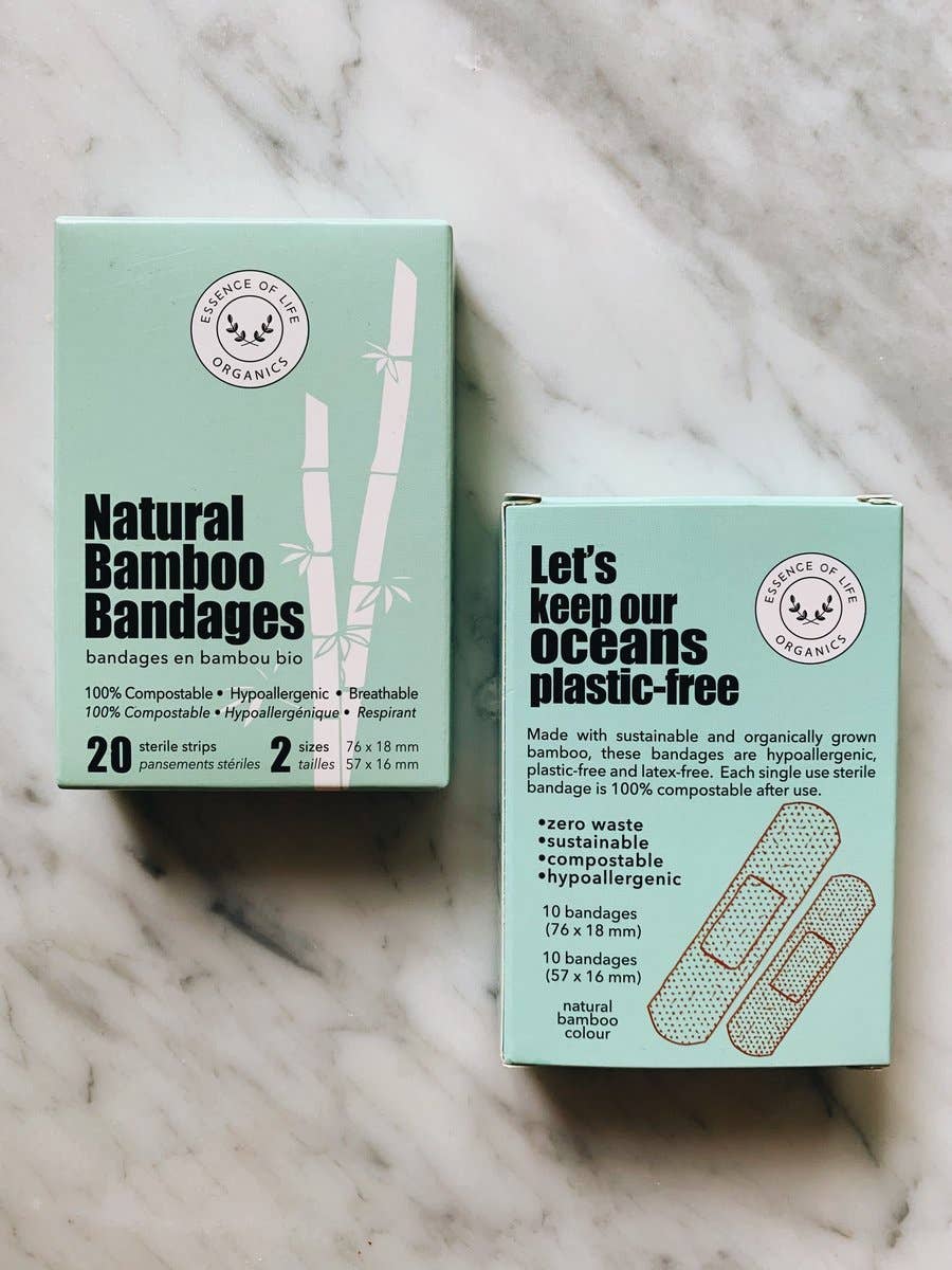 Essence of Life Organics – wholesale Plasters/bandages – 100% Biodegradable Bamboo Bandages, 20 Strips (2 Sizes)