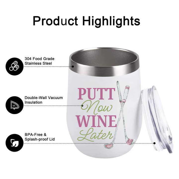 Born to Rally - Wholesale Insulated Mug/Tumbler - Golf Wine Tumbler - Putt Now, Wine Later 12oz Cup3