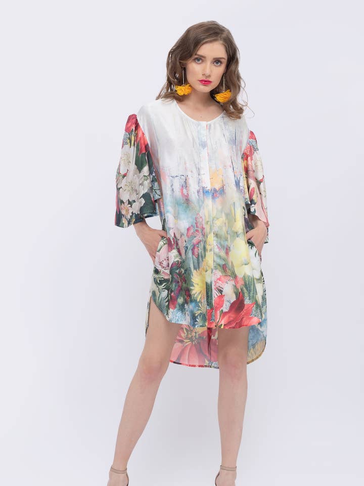 Magnolia Floral Print Fan Sleeve Dress for wholesale by Terese Sydonna