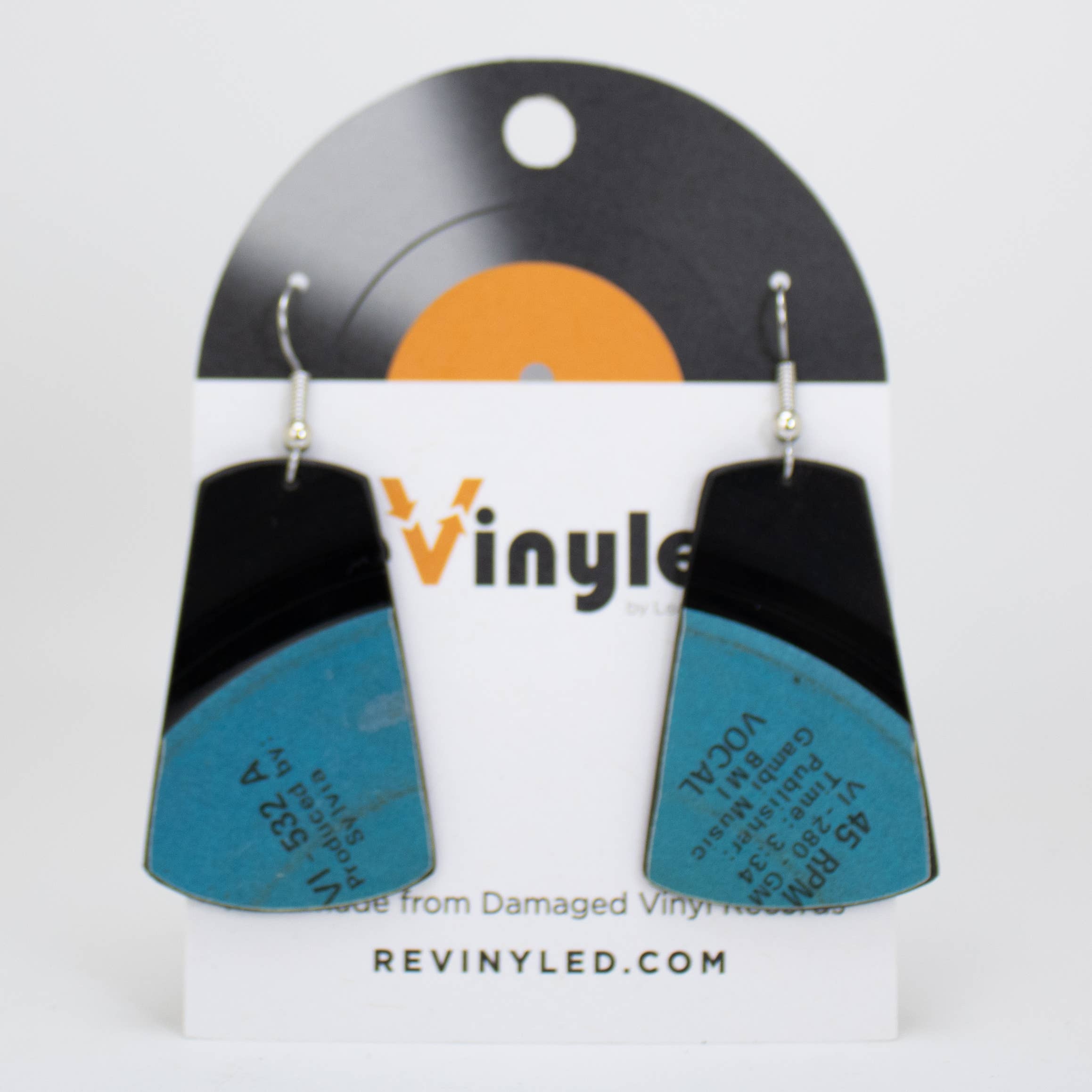 reVinyled - Vente Boucles d'oreilles pendantes - Boucles d'oreilles en vinyle recyclé, petites pendantes, rectangulaires 7