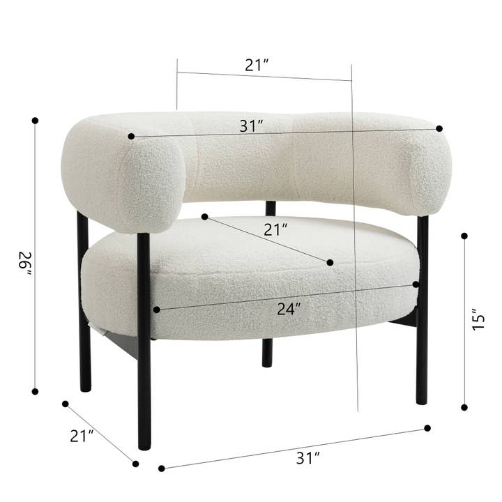 Glamour Home - Wholesale Chair - Ayuka White Boucle Fabric Accent Chair with Black Iron Legs2