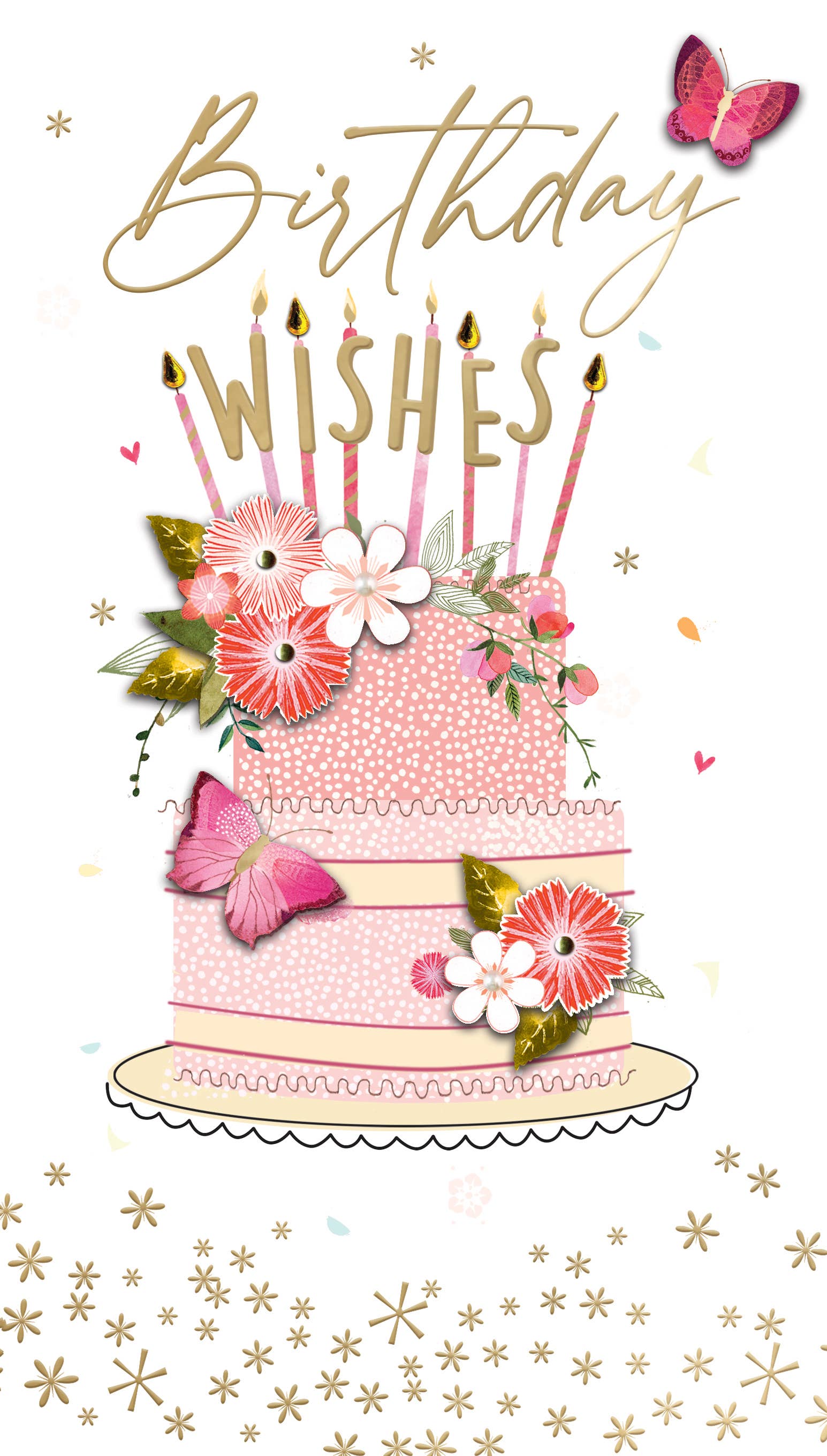 Second Nature Ltd - Wholesale Birthday Card - Open - Floral Cake with Candles - Champagne - Second Nature1