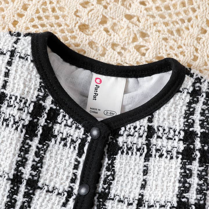 BlackandWhite Baby Girl 2pcs Elegant Grid Print Jacket & Flared Pants Set for wholesale on Faire