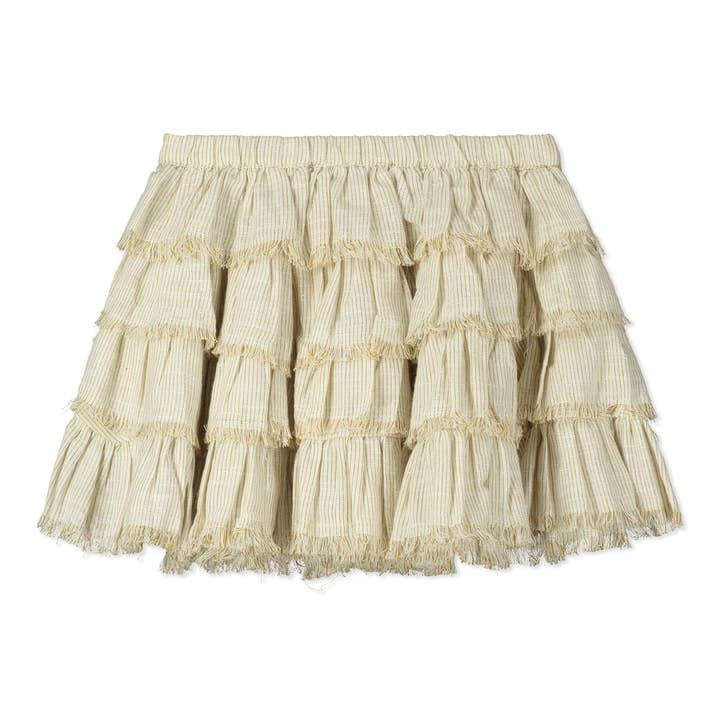 Raw edge ra ra skirt in beige stripe for wholesale by Poppet & Fox
