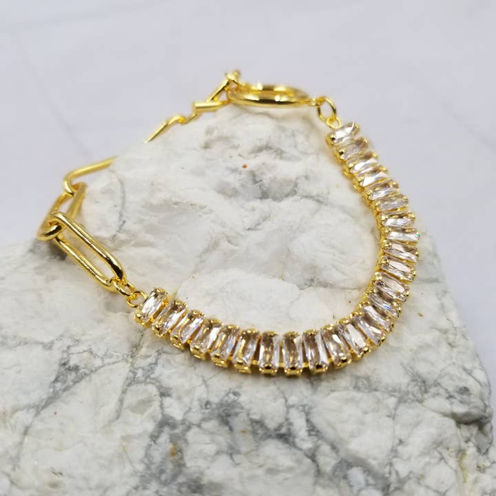Crystal Multi Chain Toggle Gold Bracelet for wholesale by The Pretty Jewellery