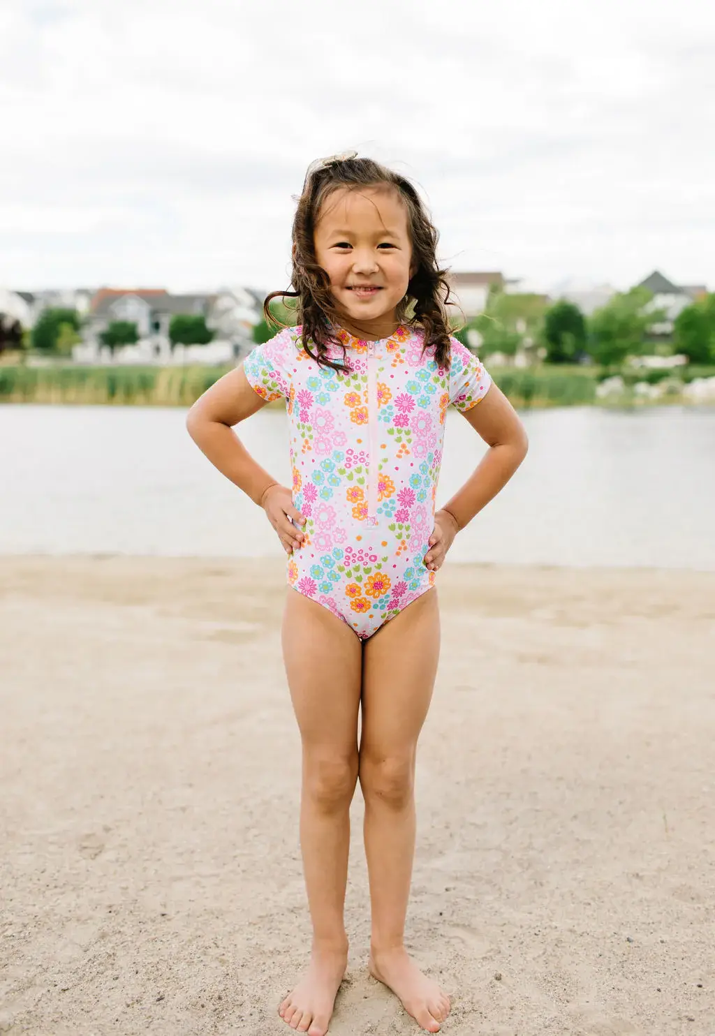 Ollie Jay - Wholesale One Piece Swimsuit - Kids - Zoey Swim in Pink Flowers | Girls UPF 50 Swimwear3