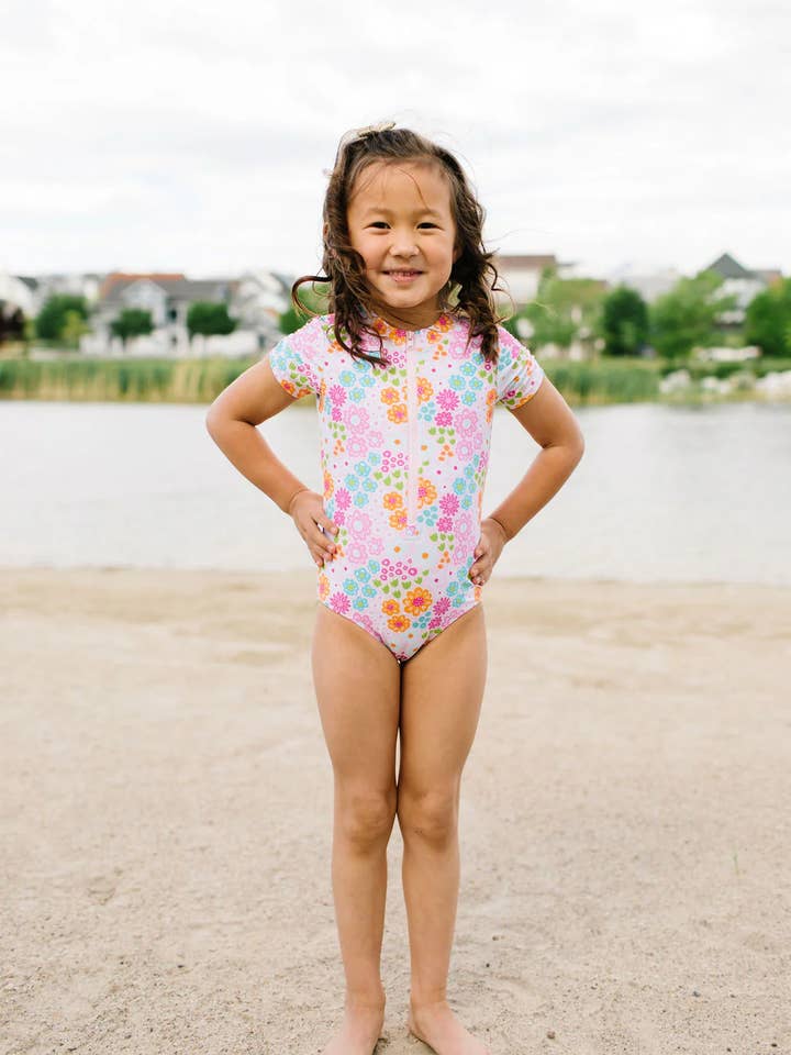 Ollie Jay - Wholesale One Piece Swimsuit - Kids - Zoey Swim in Pink Flowers | Girls UPF 50 Swimwear3