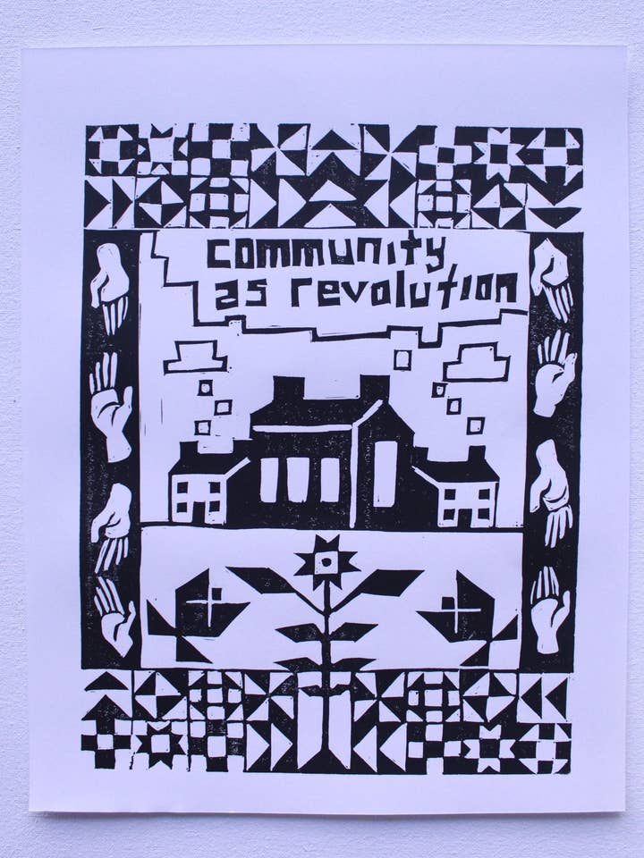 11x14" La comunità come rivoluzione Quilt Leftist Mutual Art per la vendita all'ingrosso da parte di Lying Dog Press