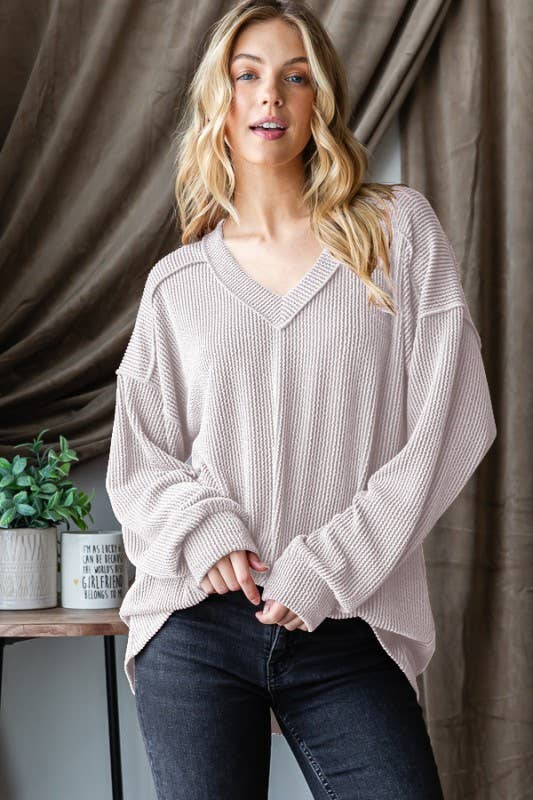 HEIMISH - Wholesale Tunic - Women's - ET7650-10 LONG PUFF SLEEVE SOLID URBAN RIBBED TOP2