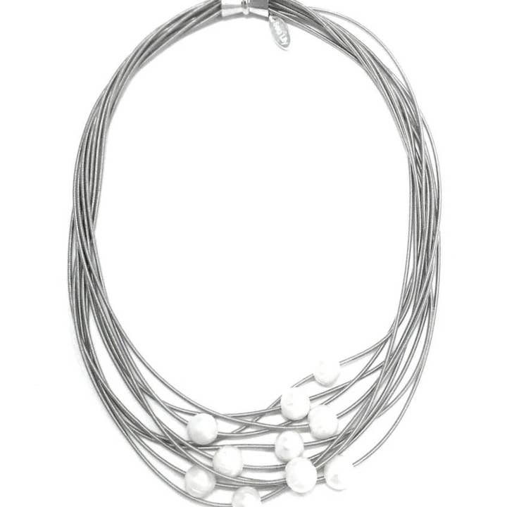 Sea Lily - Wholesale Choker/Collar - 538 - Silver 10 Layer PW N with White FW Pearls