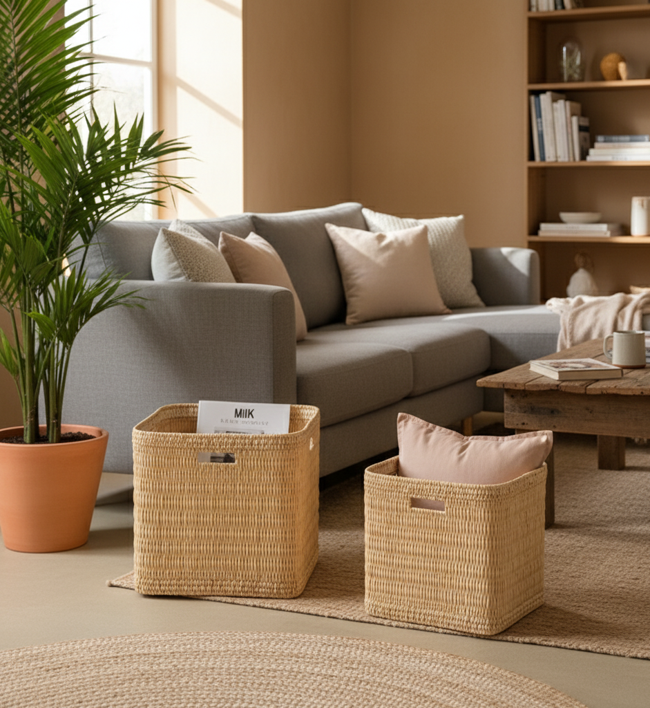 High crafty – wholesale Basket – Rush Storage Basket with Handles – 2 Sizes Available | Handm2